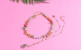 Boho Personalized Custom Necklace, Shell  2 Layered Choker, Love Lucky Happy Wish