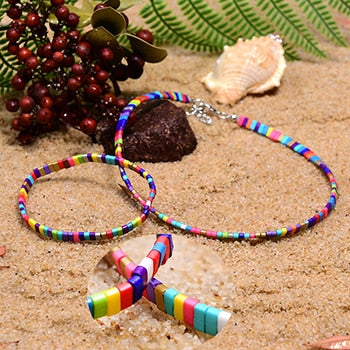 Boho Necklace, Tila Bead Choker with Bracelet, Color of Life