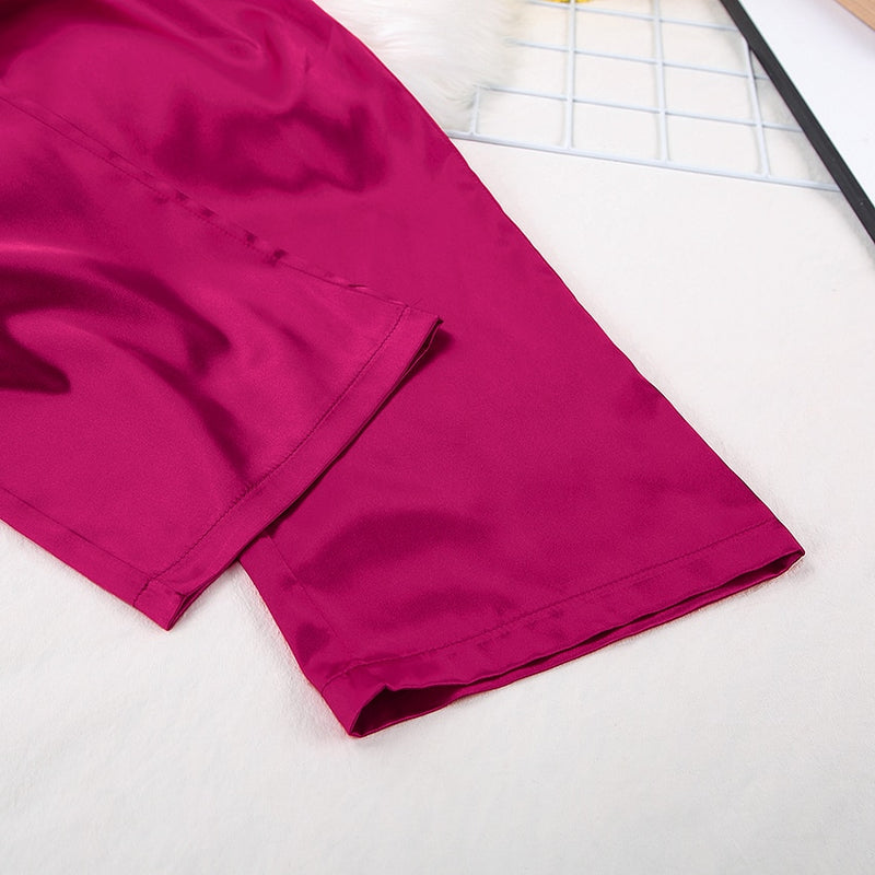 Boho Sleepwear, Pajamas Set, PJ Satin Francine in Red - Wild Rose Boho
