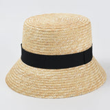 Boho Hat, Straw Bucket Hat, Black Ribbon - Wild Rose Boho