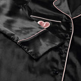 Boho Sleepwear, Pajamas Set, PJ Satin Black Heart - Wild Rose Boho