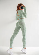 Boho Yoga Set, Printed Workout Set Top and Legging, Camo in Green - Wild Rose Boho