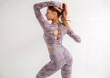 Boho Yoga Set, Printed Workout Set Top and Legging, Camo in Purple - Wild Rose Boho