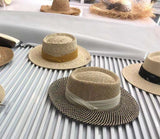 Boho Hat, Sun Beach Hat, Seagrass Fedora Hat, Lady Two Tone Black - Wild Rose Boho