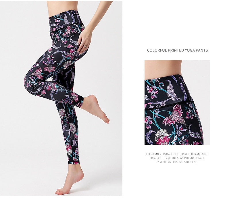 Yoga Legging, Yoga Pants, Boho Legging, Tight with Pocket Forrest in Black Red Flower