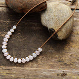 Boho Necklace, Blue Amazonite, Seed Beads Rose Quartz