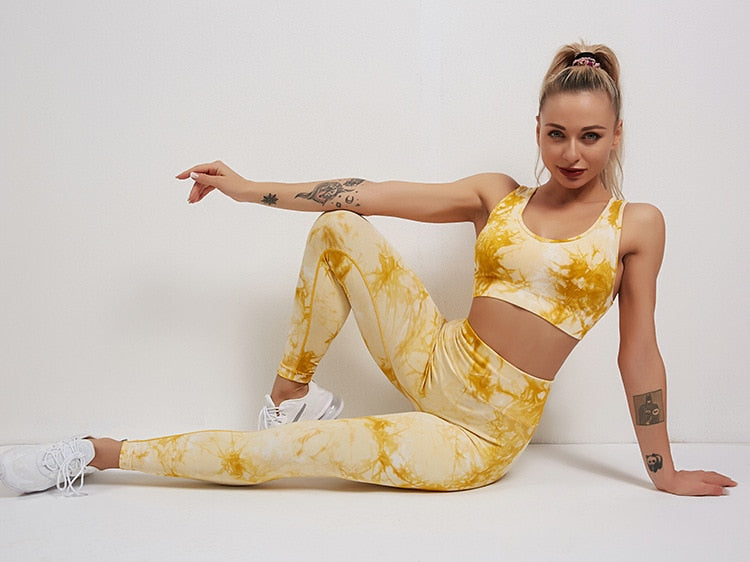 Boho Yoga Set, Printed Workout Set Top and Legging, Smoke in Yellow - Wild Rose Boho