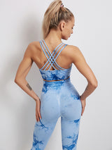 Boho Yoga Set, Printed Workout Set Top and Legging, Smoke in Blue - Wild Rose Boho