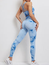 Boho Yoga Set, Printed Workout Set Top and Legging, Smoke in Blue - Wild Rose Boho