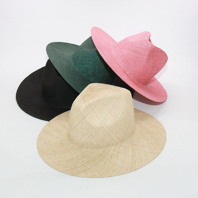Boho Hat, Sun Hat, Beach Hat, Sisal Straw Fedora, Jazz Hat, Anna Beige, Pink and Black - Wild Rose Boho
