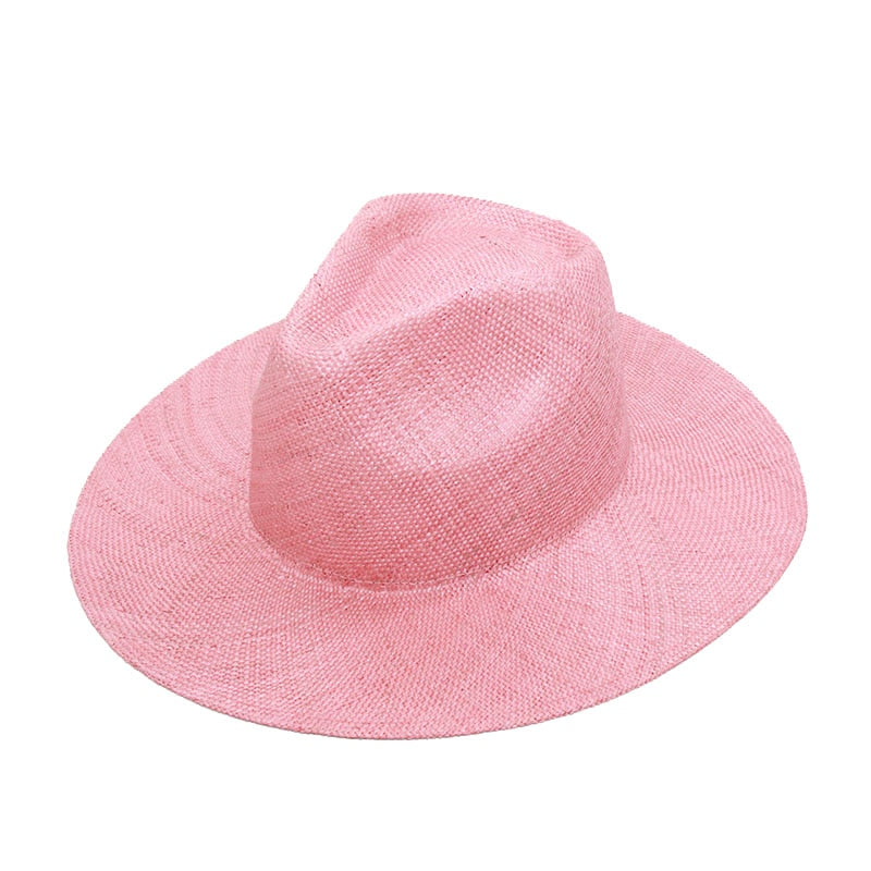 Boho Hat, Sun Hat, Beach Hat, Sisal Straw Fedora, Jazz Hat, Anna Beige, Pink and Black - Wild Rose Boho