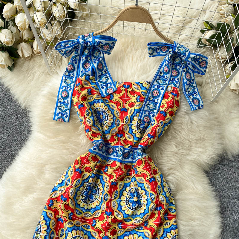 Midi Dress, Boho Vintage Retro Dress, Blue Coco - Wild Rose Boho