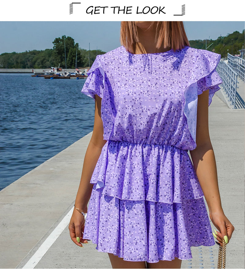 Mini Dress, Boho Dress, Vintage Dress, Little Flower Iris Purple - Wild Rose Boho