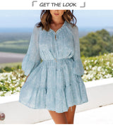 Mini Dress, Boho Dress, Vintage Dress, Sunny Blue Vacation - Wild Rose Boho