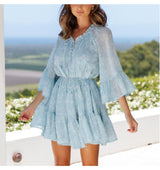 Mini Dress, Boho Dress, Vintage Dress, Sunny Blue Vacation - Wild Rose Boho