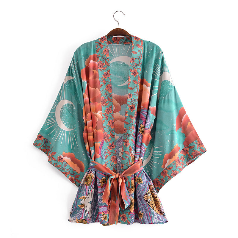 Boho Robe, Kimono Robe, Moon Light in Green - Wild Rose Boho