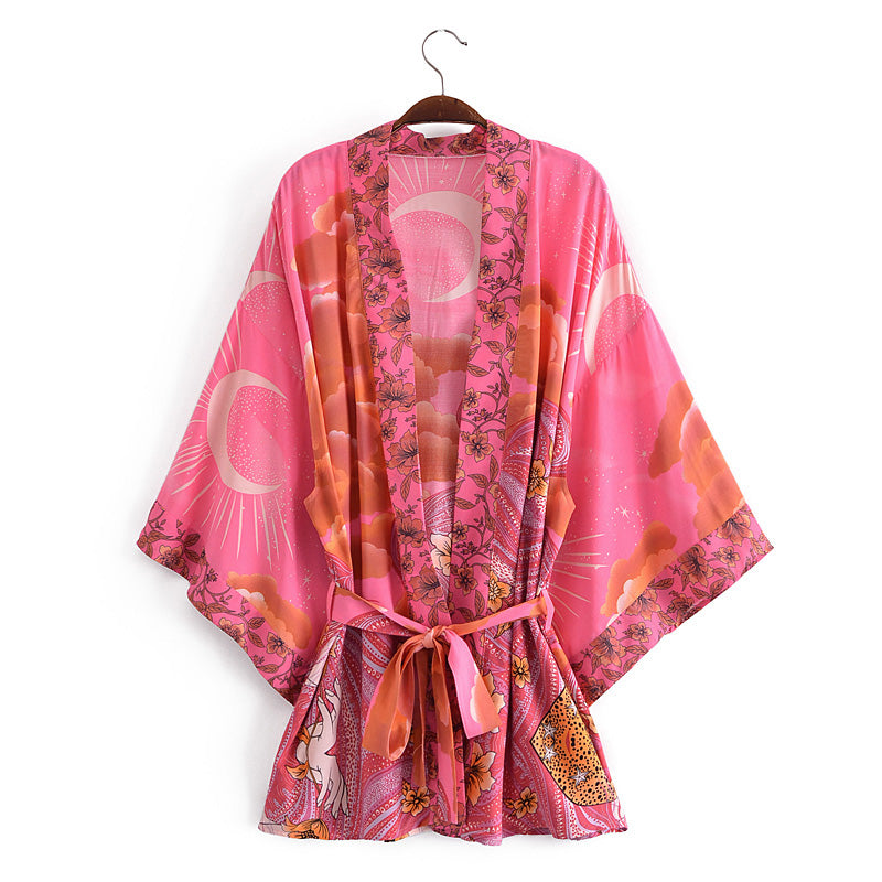 Boho Robe, Kimono Robe, Moon Light in Pink - Wild Rose Boho