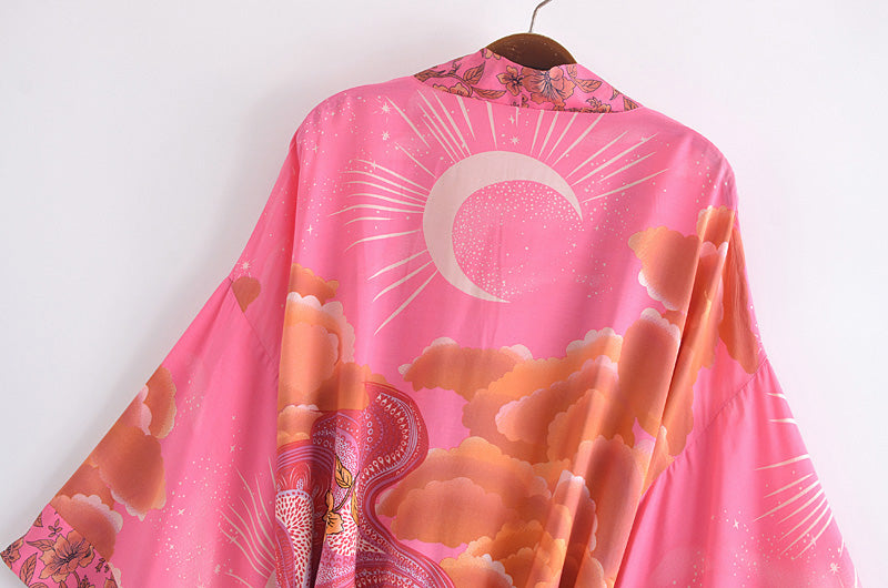 Boho Robe, Kimono Robe, Moon Light in Pink - Wild Rose Boho