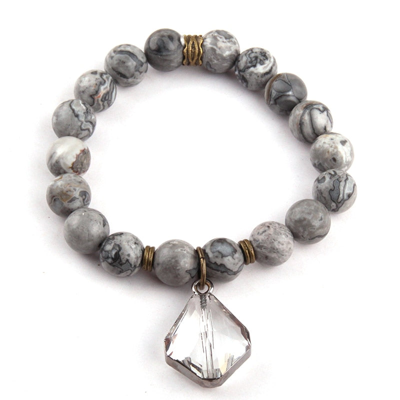 Boho Bracelet, RH Yoga Bracelet, Natural Stone with Glass Crystal