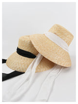 Boho Hat, Sun Straw Hat, Vintage Elodie with Black and White Ribbon - Wild Rose Boho