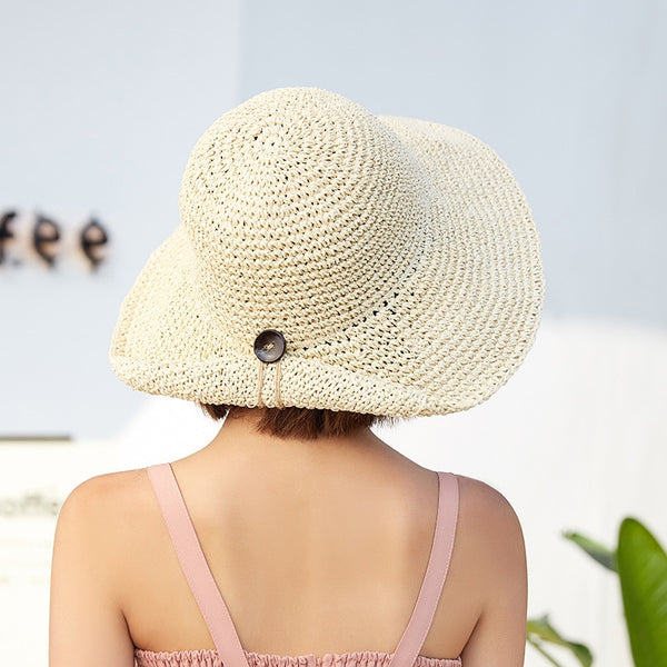 Boho Hat, Beach Sun Hat, Grass Flod Hat in White and Caramel - Wild Rose Boho