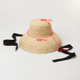 Boho Hat, Sun Beach Hat, Raffia Hat, Camila Retro Bucket Hat with Black and White Ribbon - Wild Rose Boho