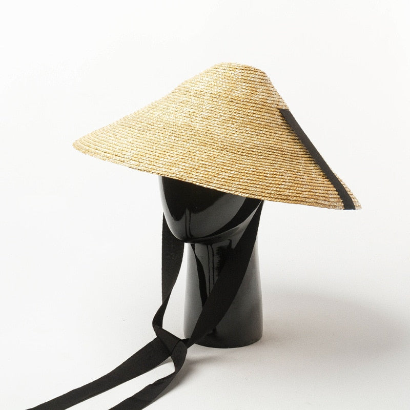Boho Hat, Sun Beach Hat, Straw Cone Hat, Esme with Black Ribbon