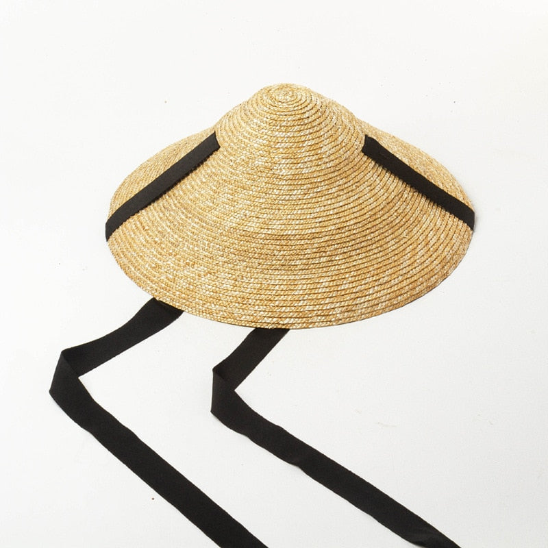 Boho Hat, Sun Beach Hat, Straw Cone Hat, Esme with Black Ribbon - Wild Rose Boho