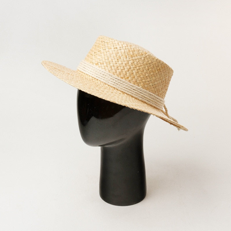 Boho Hat, Sun Beach Hat, Raffia Bucket Hat, Zoe White Rope - Wild Rose Boho