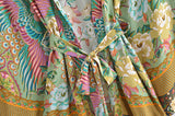 Boho Robe, Short Kimono Robe, Irma Peacock in Gold Green - Wild Rose Boho