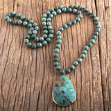Boho Necklace, RH India Agated Blue and  Green Natural Stone