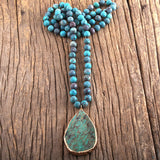 Boho Necklace, RH India Agated Blue and  Green Natural Stone