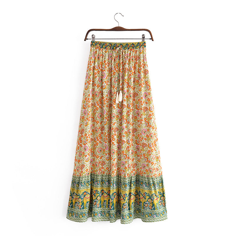 Boho Skirt, Maxi Skirt, Esme Flower in Yellow Green - Wild Rose Boho