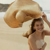 Boho Hat, Sun Beach Hat, Extra Wide Brim Raffia Hat, Luciana in Beige (brim 25 cm) - Wild Rose Boho