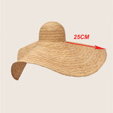 Boho Hat, Sun Beach Hat, Extra Wide Brim Raffia Hat, Luciana in Beige (brim 25 cm) - Wild Rose Boho