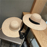 Boho Hat, Beach Sun Hat, Wide Brim Raffia Hat, Marry Round Top in Beige - Wild Rose Boho