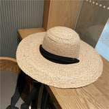 Boho Hat, Beach Sun Hat, Wide Brim Raffia Hat, Marry Round Top in Beige - Wild Rose Boho