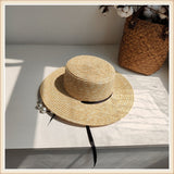 Boho Hat, Beach Sun Hat, Brim Straw Hat, Analia Peal Strap - Wild Rose Boho