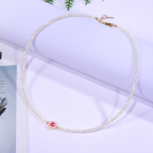 Boho Personalized Custom Necklace, Seed Bead Layered Choker, Evil Eye