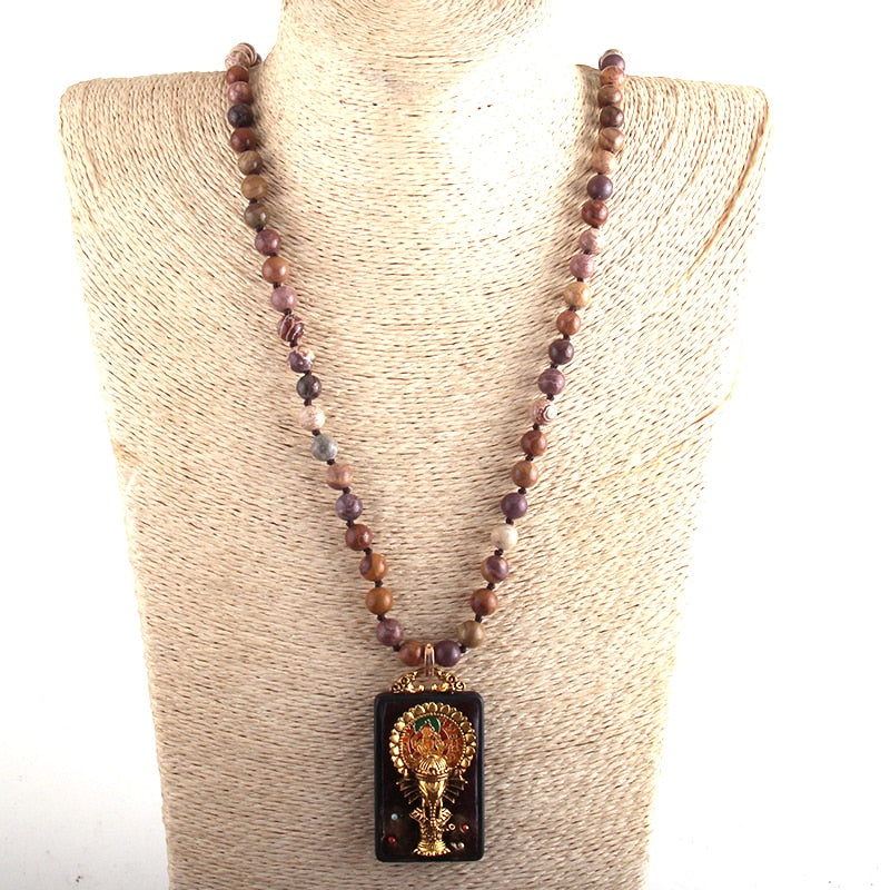 Boho Necklace, RH Precious Lava Stone, Ganesha Indian Elephant Buddha