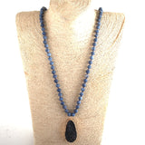 Boho Necklace, RH Precious Stone, Blue with Druzy