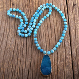 Boho Necklace, RH Precious Stone, Blue with Druzy