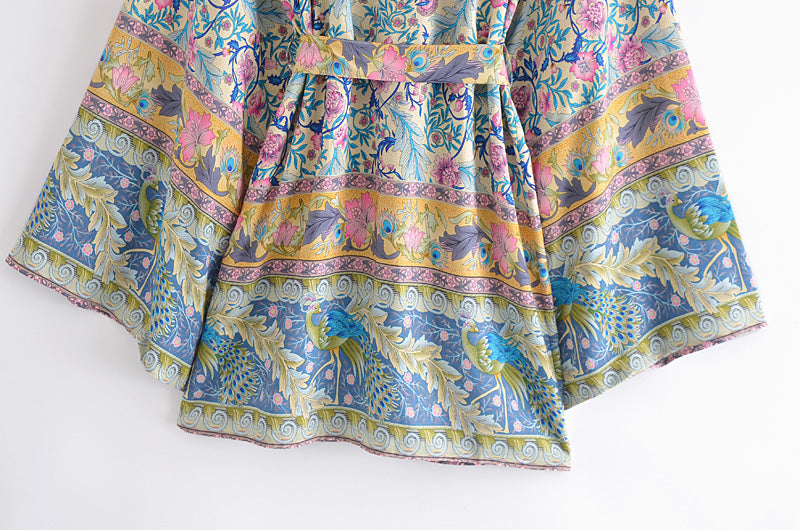 Boho Robe, Short Kimono Robe, Elliana Blue Peyton - Wild Rose Boho