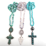 Boho Necklace, RH Precious Blue Lava Stone, Cross