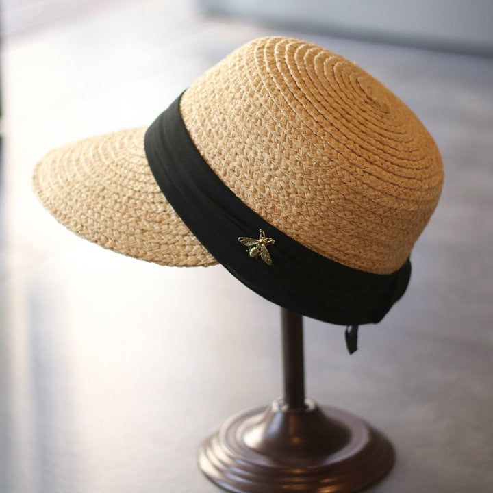 Boho Hat, Sun Hat, Beach Hat, Straw Hat, Baseball Cap, Black and White Ribbon - Wild Rose Boho