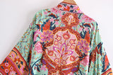 Boho Robe, Short Kimono Robe, Maribel Peony Green - Wild Rose Boho