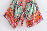 Boho Robe, Short Kimono Robe, Maribel Peony Green - Wild Rose Boho