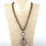 Boho Necklace, RH Antique Brass Lava Stone Glass