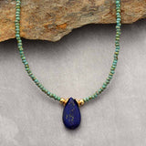 Boho Necklace, Seed Beads, Amazonite and Lapis