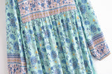 Gown Dress, Boho Maxi Dress, Loose Dress, Blue and Pink Calla